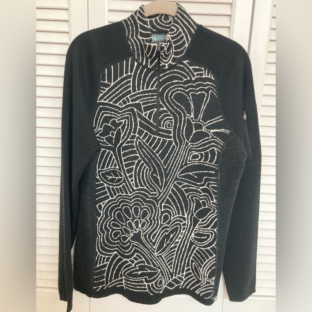 NEW Title9 Black Floral Wool 1/4 T-zip Sweater